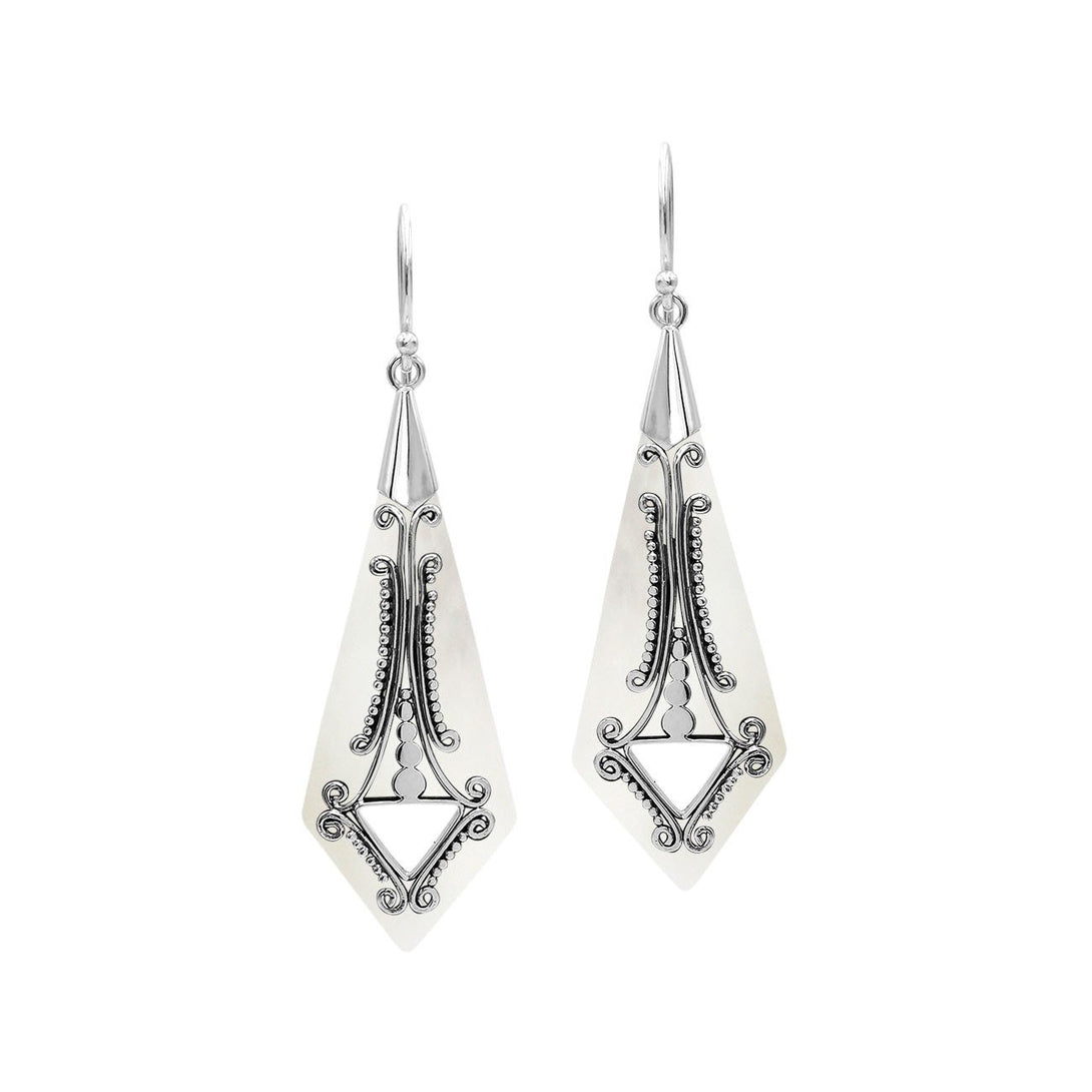 AE-1181-MOP Sterling Silver Fancy Shape Earring With Mother Of Pearl Jewelry Bali Designs Inc 
