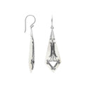 Silver elongated earrings with Mother Of Pearl and ornate scroll details