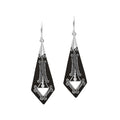 Silver elongated earrings with Black Shell and ornate scrollwork