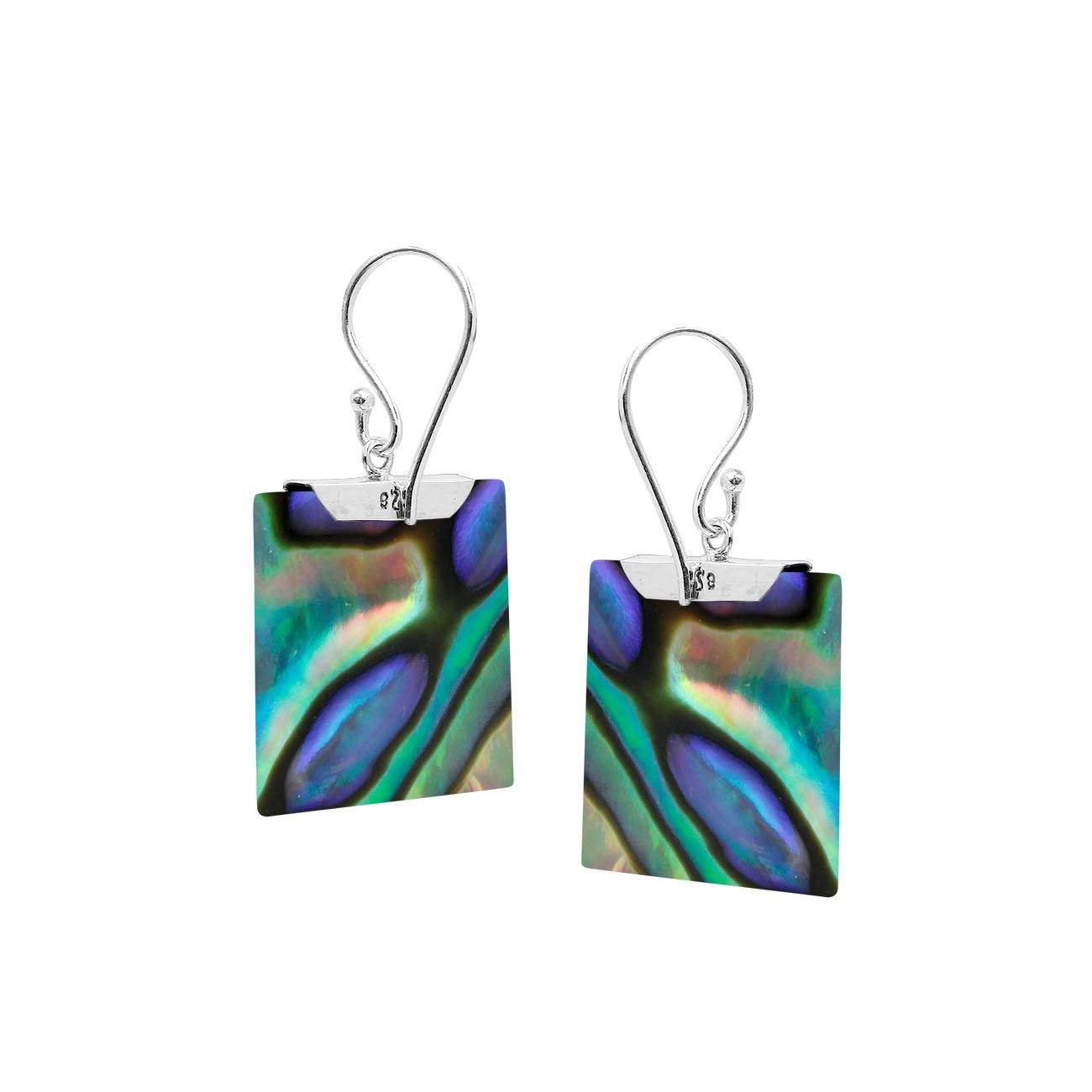 Silver square earrings with Abalone Shell and decorative overlay