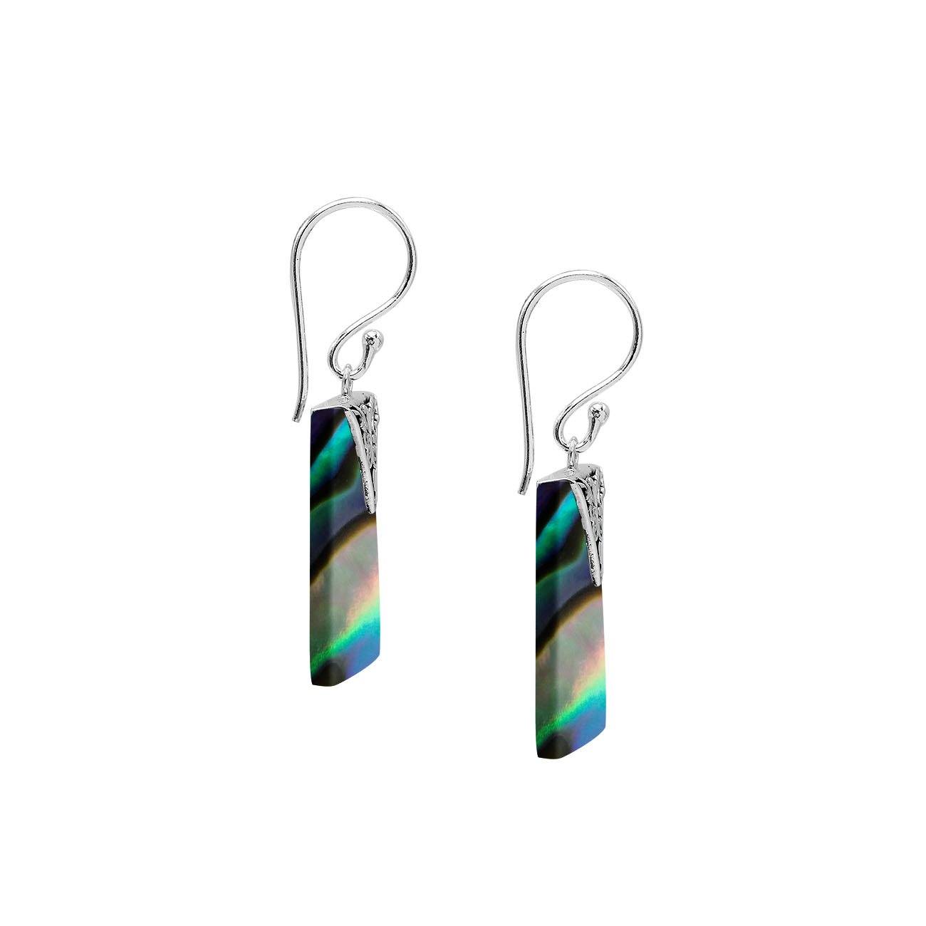 Silver square earrings with Abalone Shell and decorative overlay