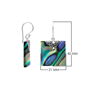 Silver square earrings with Abalone Shell and decorative overlay