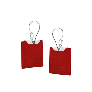 Silver square earrings with Red Coral and artistic top accent