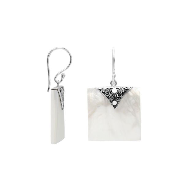 AE-1182-MOP Sterling Silver Square Shape Earring With Mother Of Pearl Jewelry Bali Designs Inc 