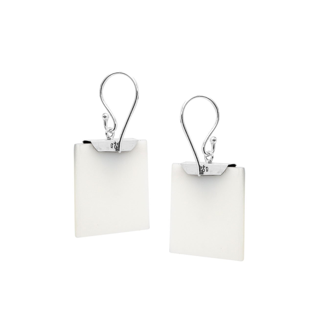 Silver square earrings with Mother Of Pearl and decorative silver detail