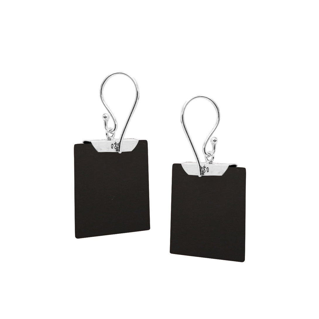 Silver square earrings with Black Shell and decorative silver detail