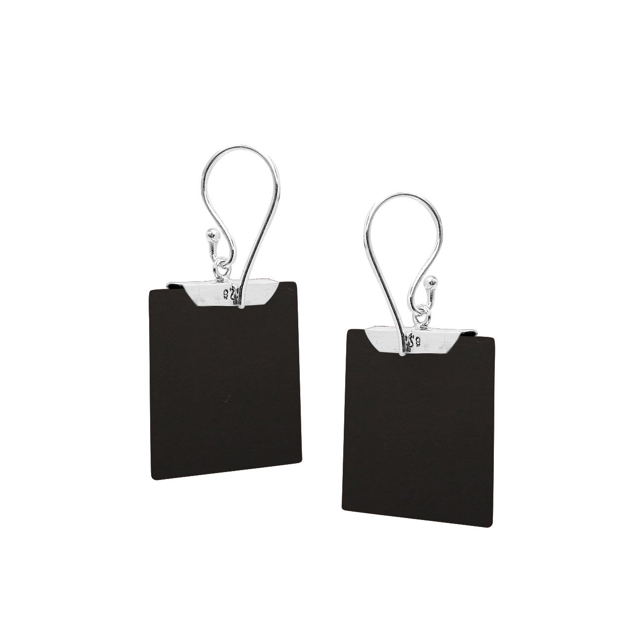 Silver square earrings with Black Shell and decorative silver detail