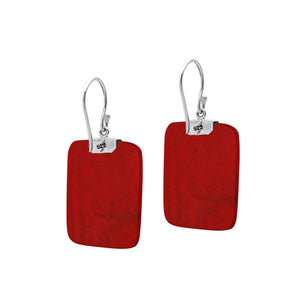 Rectangular Red Coral earrings with ornate silver top