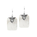 Rectangular Mother Of Pearl earrings with ornate silver top