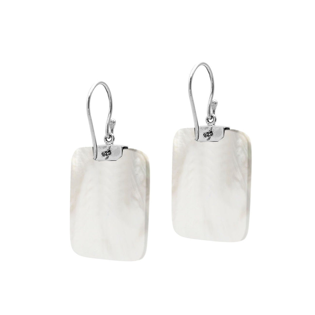 Rectangular Mother Of Pearl earrings with ornate silver top