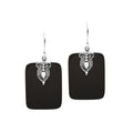 Rectangular Black Shell earrings with ornate silver top