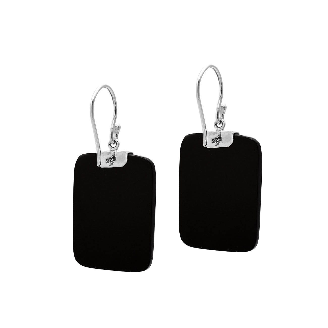 Rectangular Black Shell earrings with ornate silver top