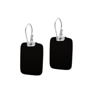 Rectangular Black Shell earrings with ornate silver top