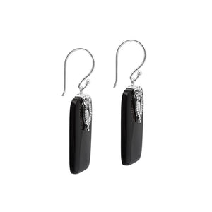 Rectangular Black Shell earrings with ornate silver top