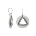 Mother Of Pearl round earrings with silver beaded triangular cut-out.