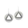 Mother Of Pearl round earrings with silver beaded triangular cut-out.