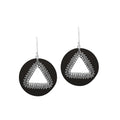 Black Shell round sterling silver earrings with beaded triangular cut-out.