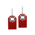 Red Coral geometric earrings with silver filigree frame