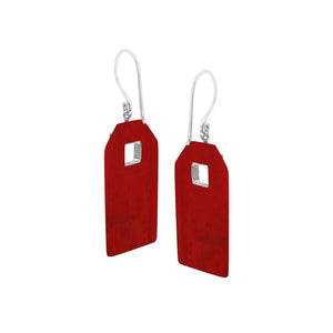 Red Coral geometric earrings with silver filigree frame