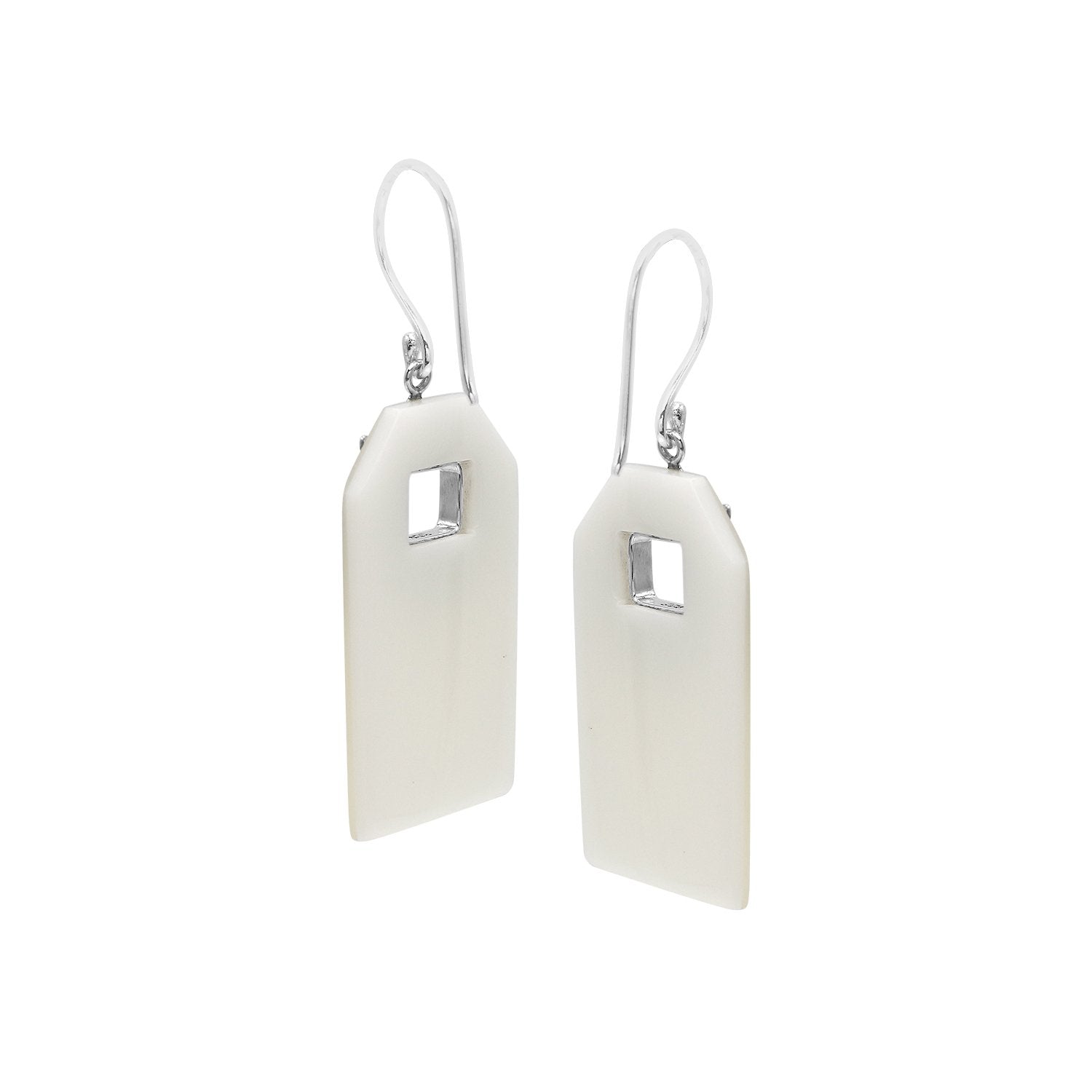 Mother of Pearl geometric earrings with silver filigree frame