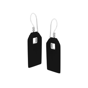 Black Shell rectangular earrings with silver filigree frame