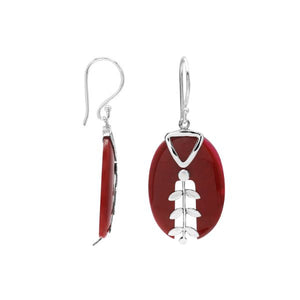 Red Coral split oval earrings with silver caps