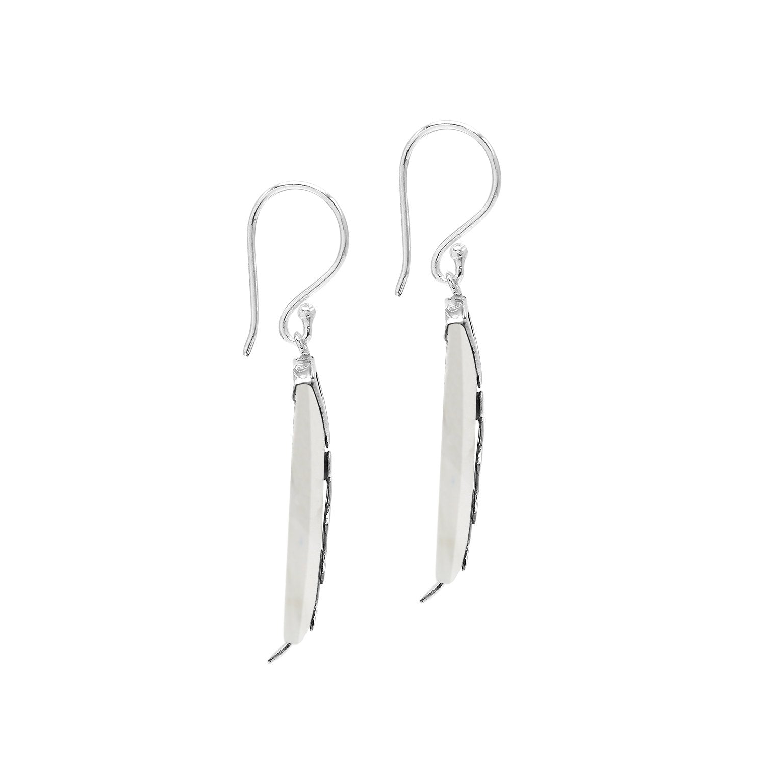 Mother of Pearl oval earrings with silver leaf design