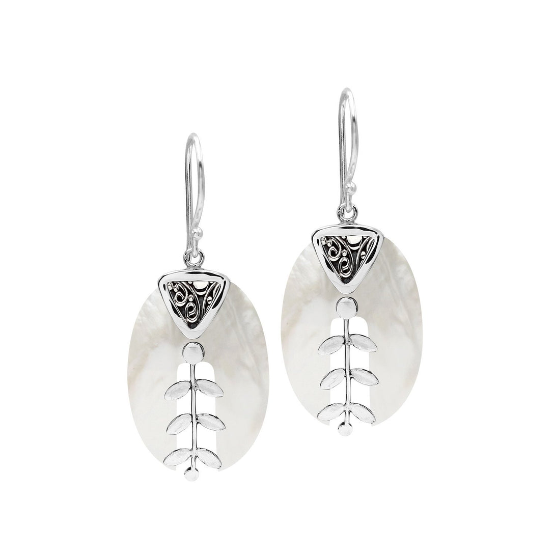 AE-1188-MOP Sterling Silver Fancy Earring With Mother Of pearl Jewelry Bali Designs Inc 