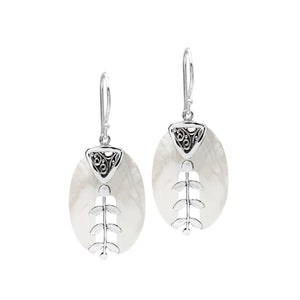Mother of Pearl oval earrings with silver leaf design