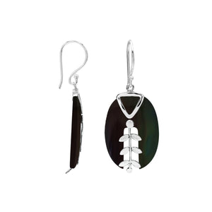 Black Shell oval earrings with silver leaf design
