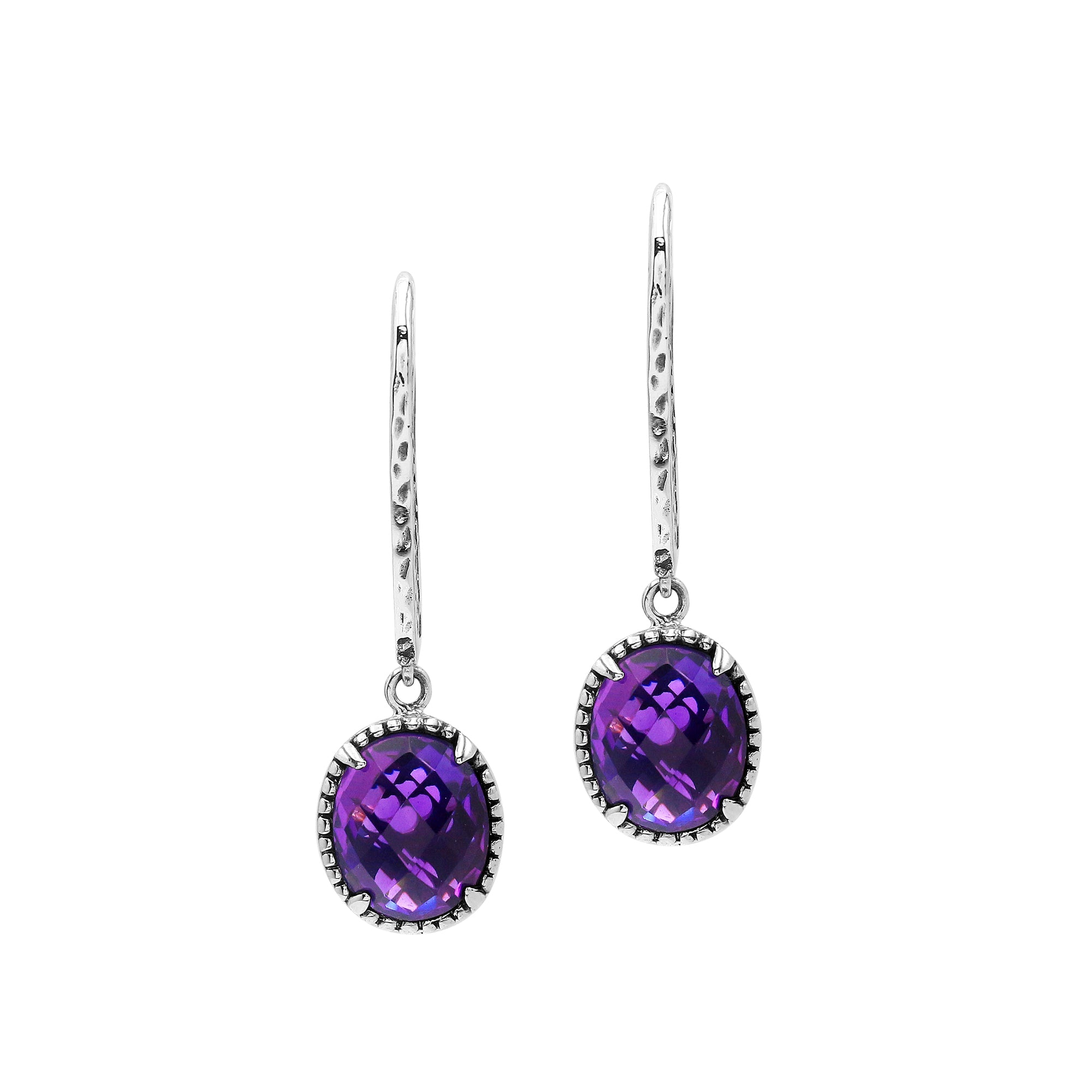 Sterling silver Amethyst Quartz oval drop earrings