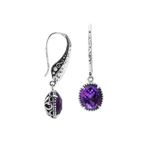 Sterling silver Amethyst Quartz oval drop earrings