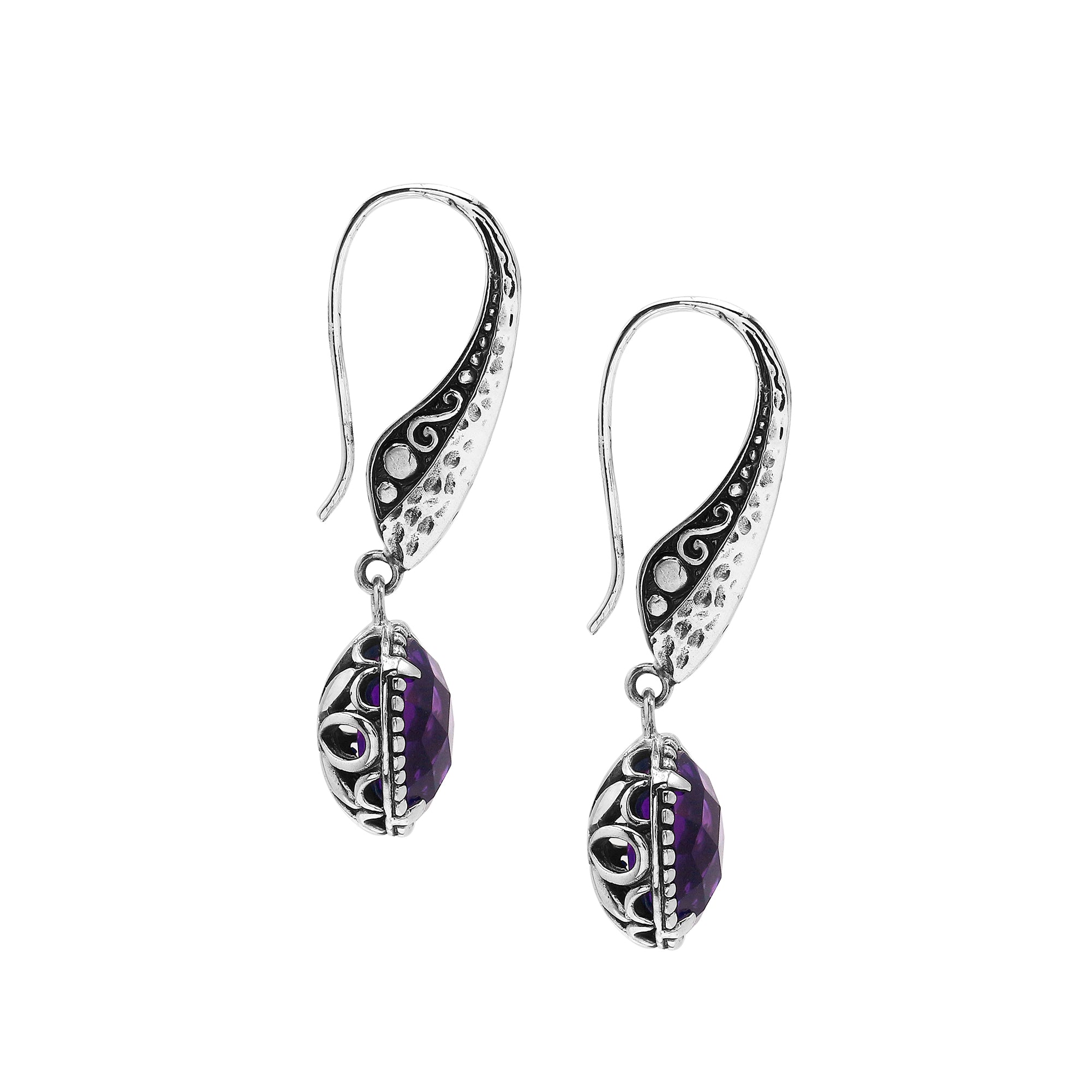 Sterling silver Amethyst Quartz oval drop earrings