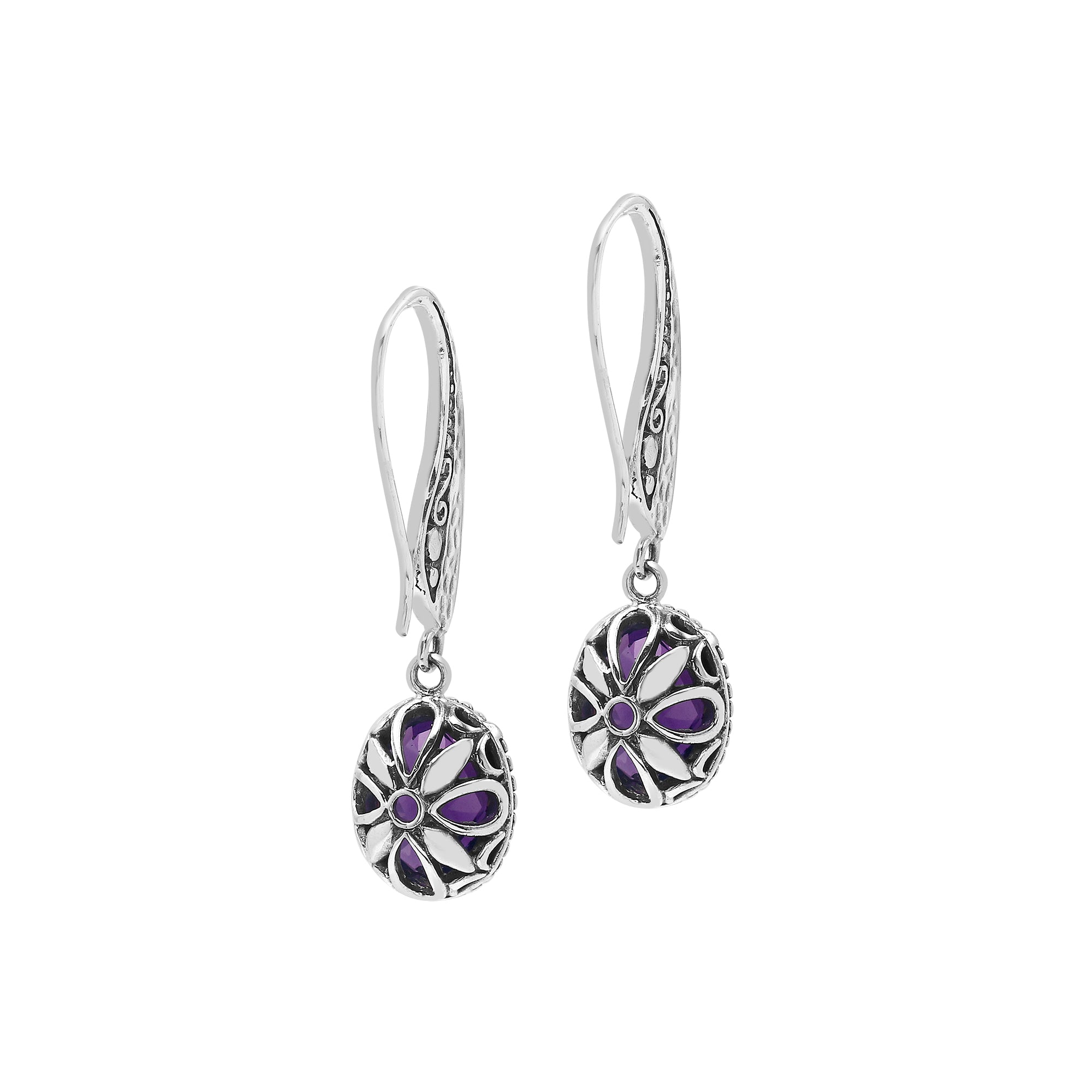 Sterling silver Amethyst Quartz oval drop earrings