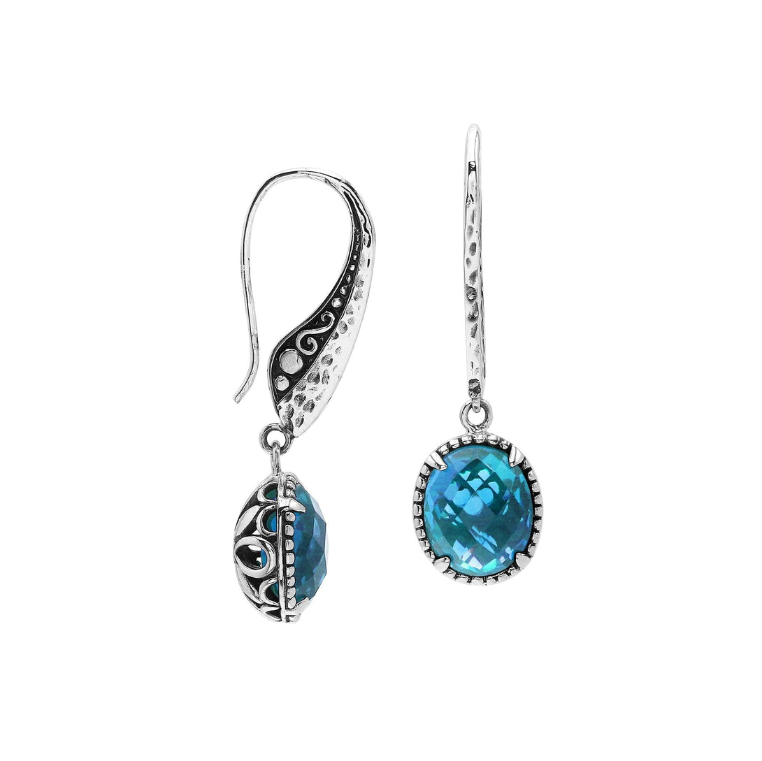 AE-1189-BT Sterling Silver Earring With Blue Topaz Q. Jewelry Bali Designs Inc 