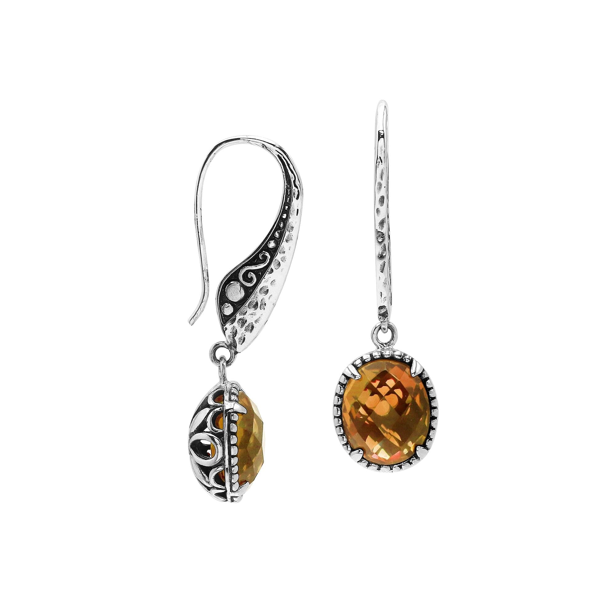 Sterling silver Citrine Quartz oval dangle earrings