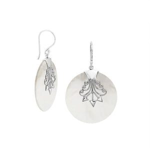 Sterling silver round Mother Of Pearl dangle earrings