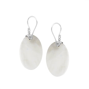 Sterling silver round Mother Of Pearl dangle earrings