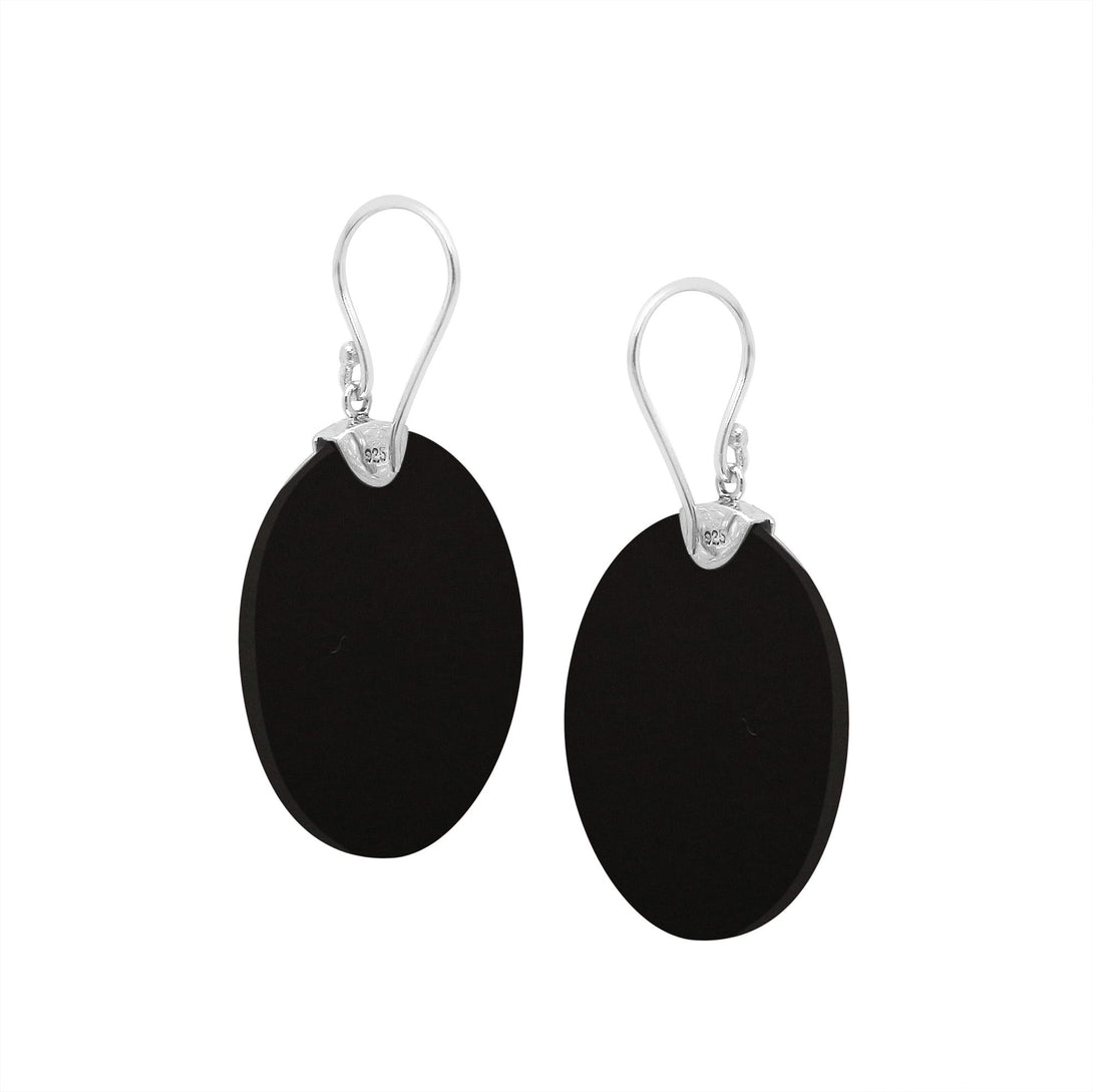 AE-1192-SHB Sterling Silver Earring With Round Black Shell Jewelry Bali Designs Inc 
