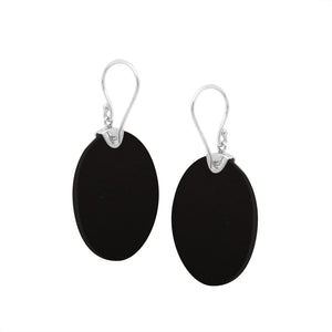 Sterling silver round Black Shell dangle earrings