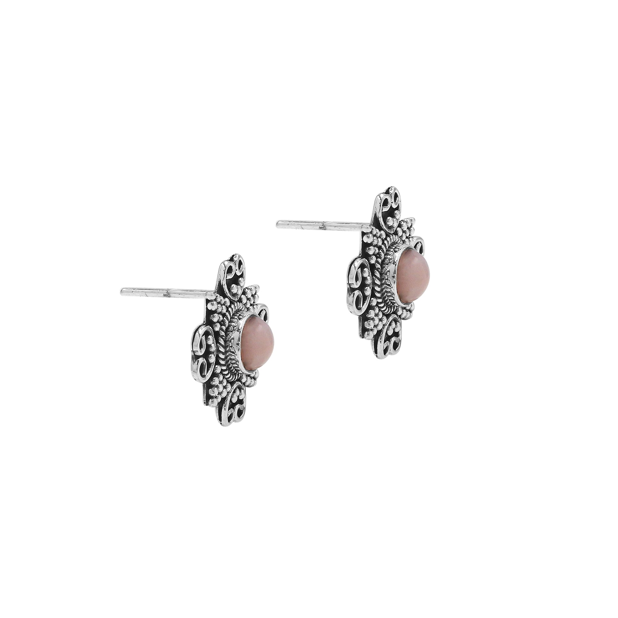 Sterling silver floral Pink Pearl stud earrings
