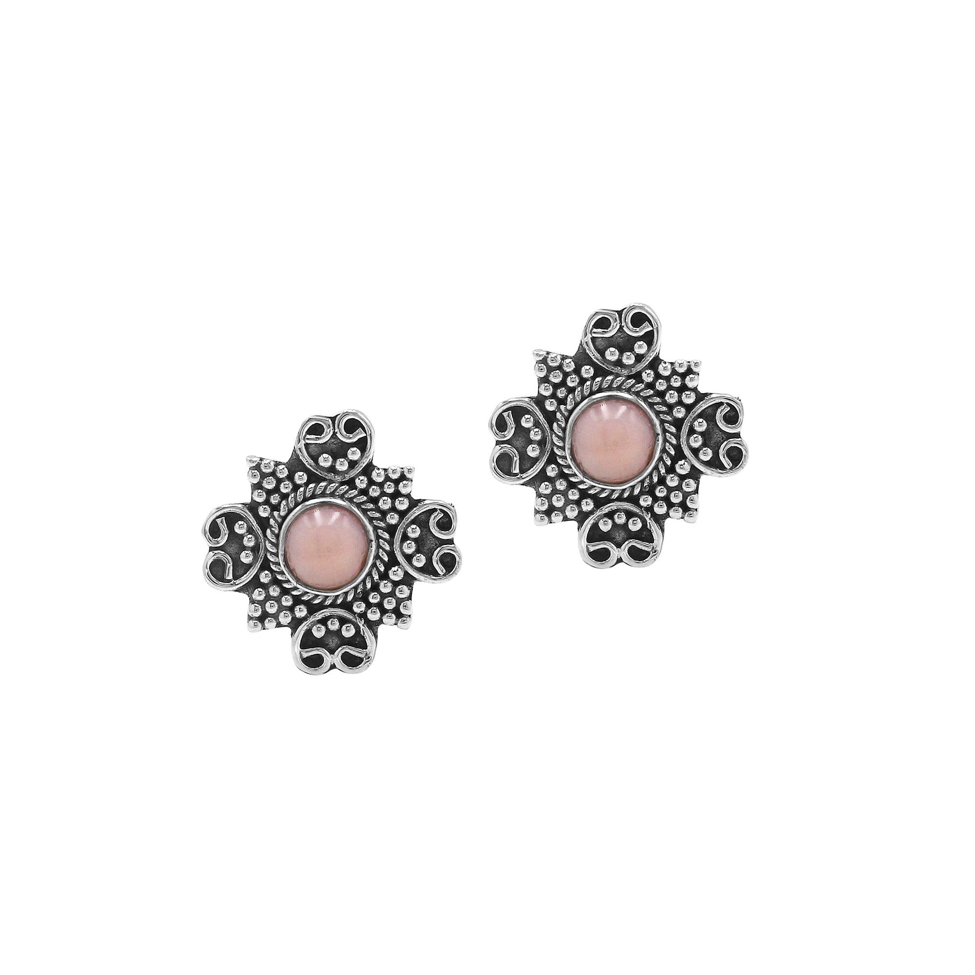 Sterling silver floral Pink Pearl stud earrings