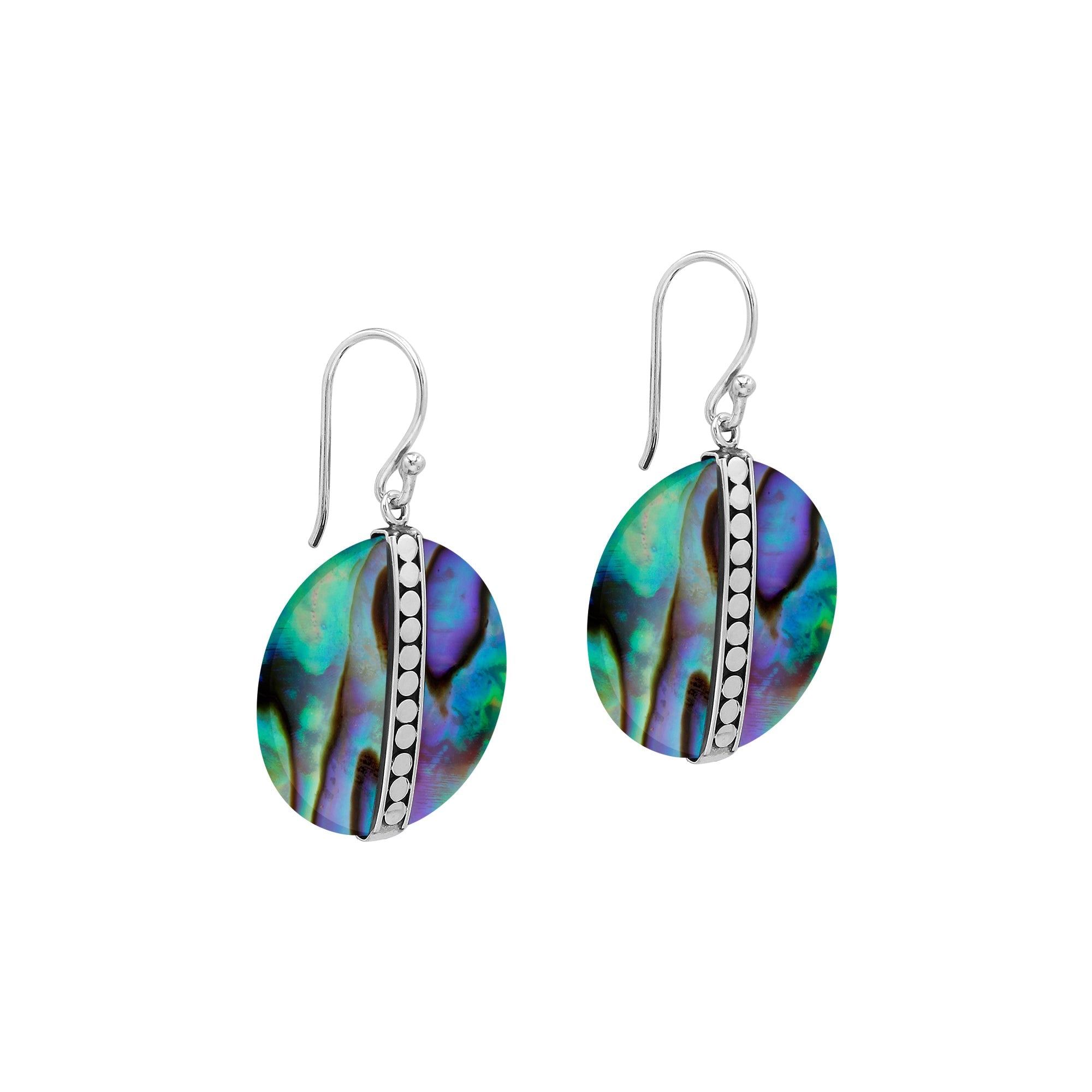 Sterling silver round Abalone Shell dangle earrings