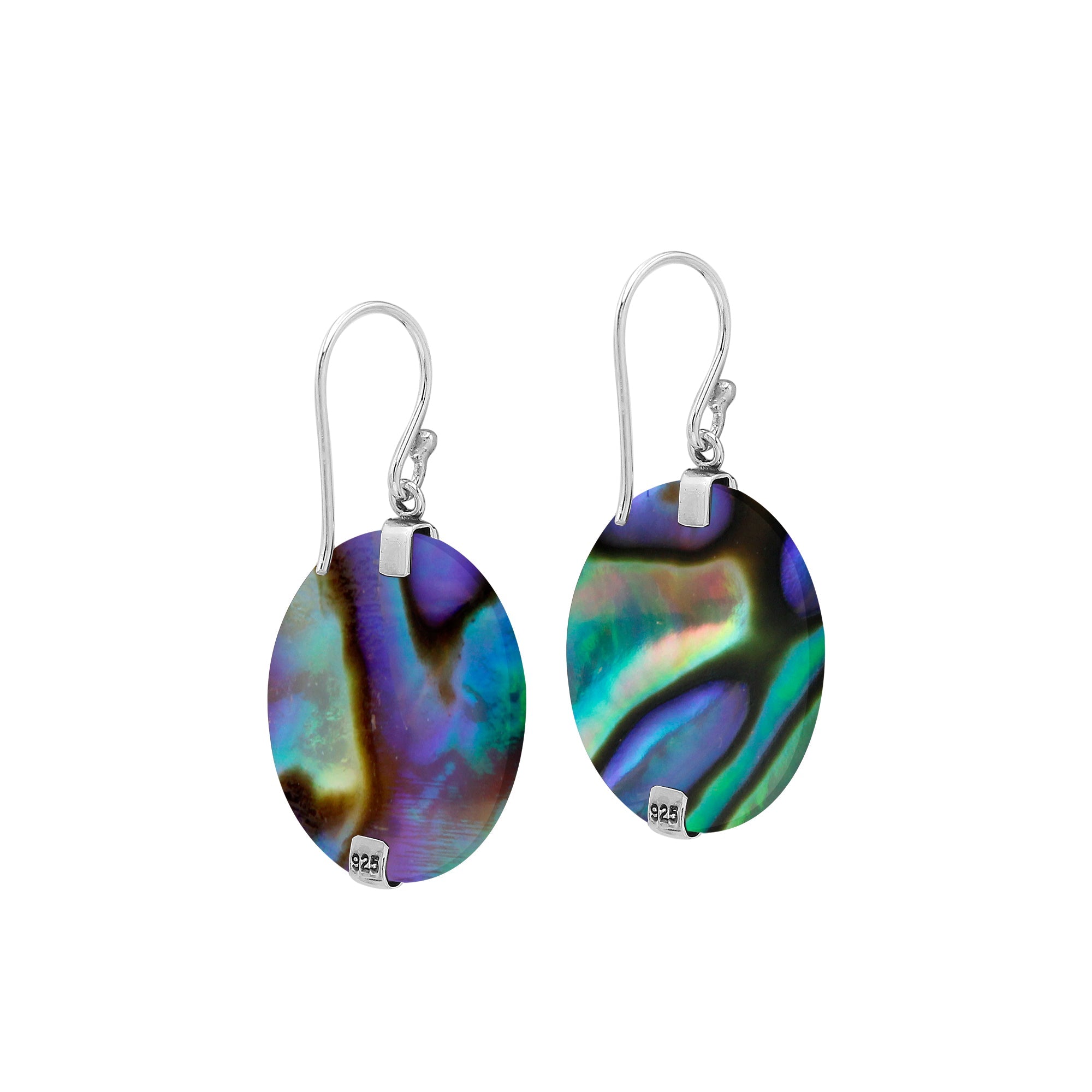 Sterling silver round Abalone Shell dangle earrings