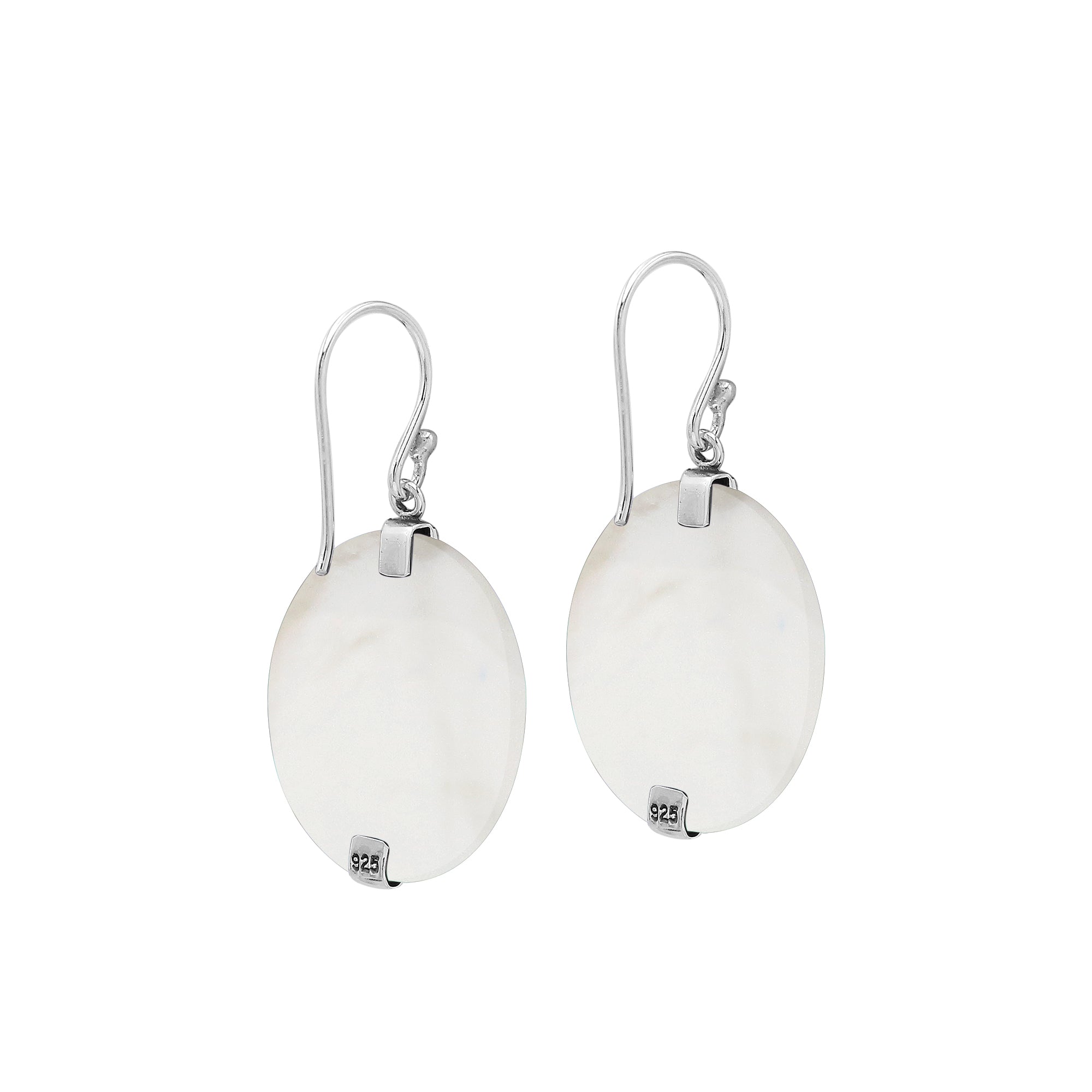 Sterling silver round Mother Of Pearl dangle earrings