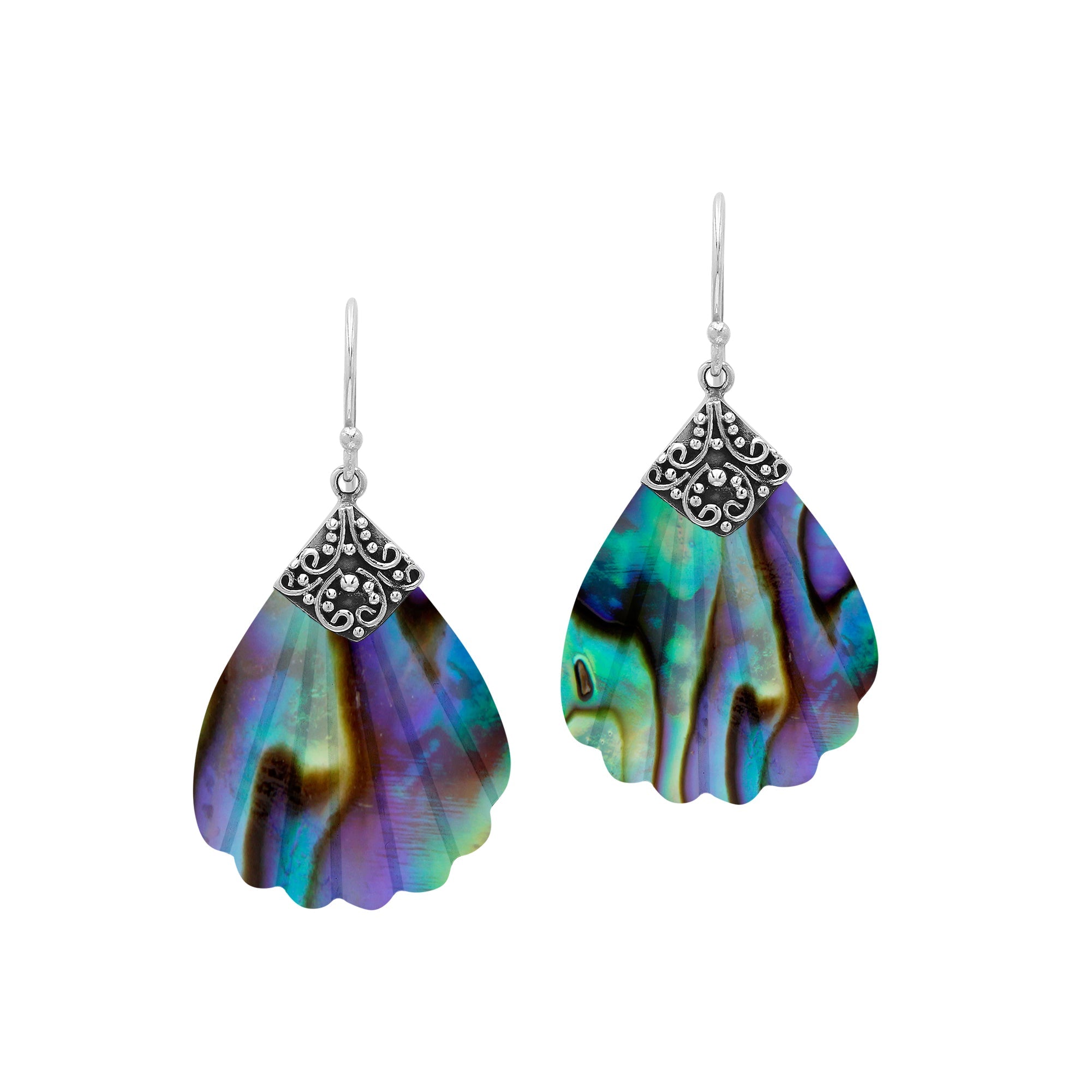 Sterling silver shell-shaped Abalone Shell dangle earrings
