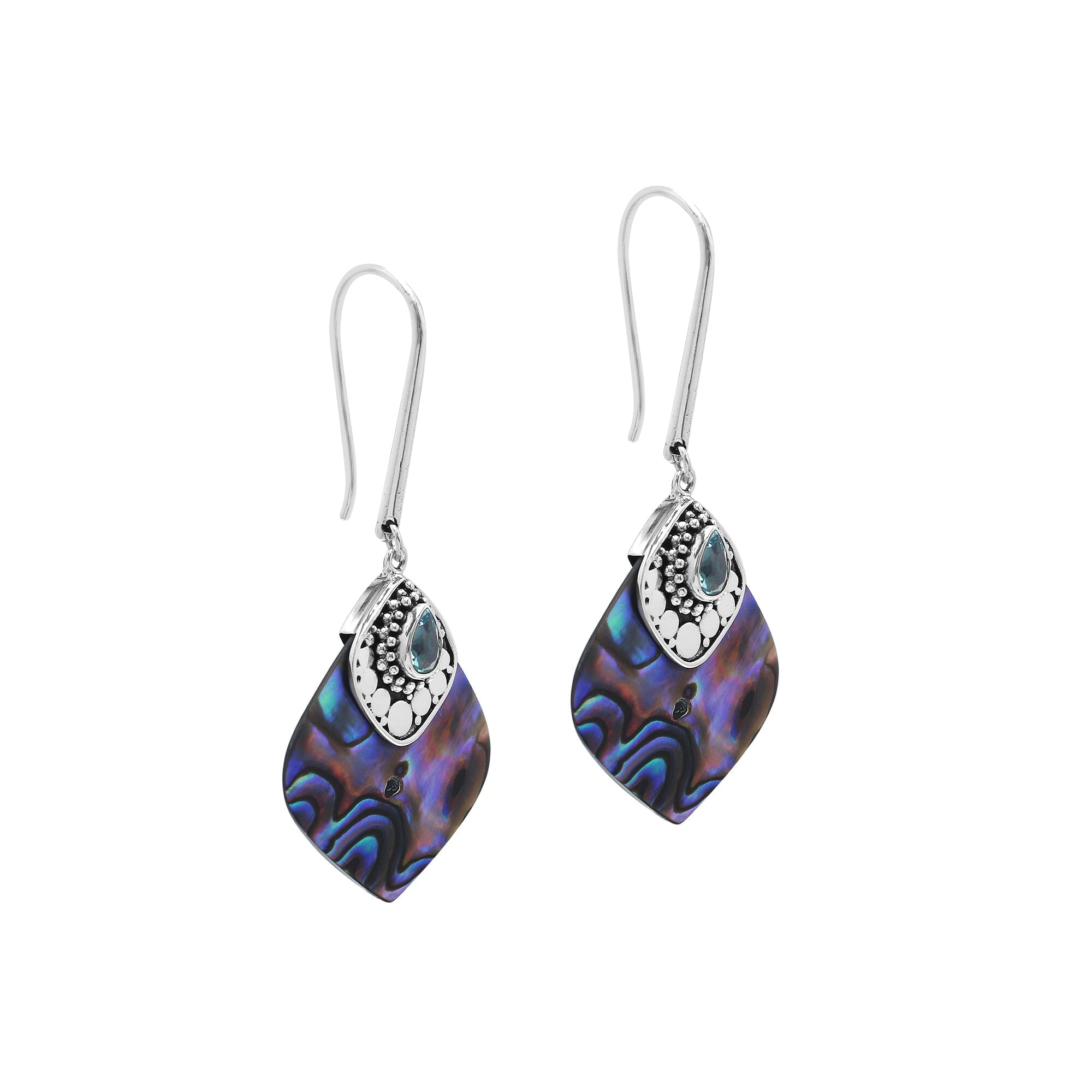 Wholesale Sterling Silver Earring With Abalone Shell & Blue Topaz Quartz Drop Design Handcrafted In Bali
