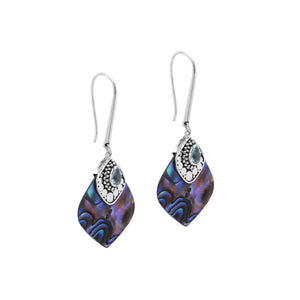Wholesale Sterling Silver Earring With Abalone Shell & Blue Topaz Quartz Drop Design Handcrafted In Bali