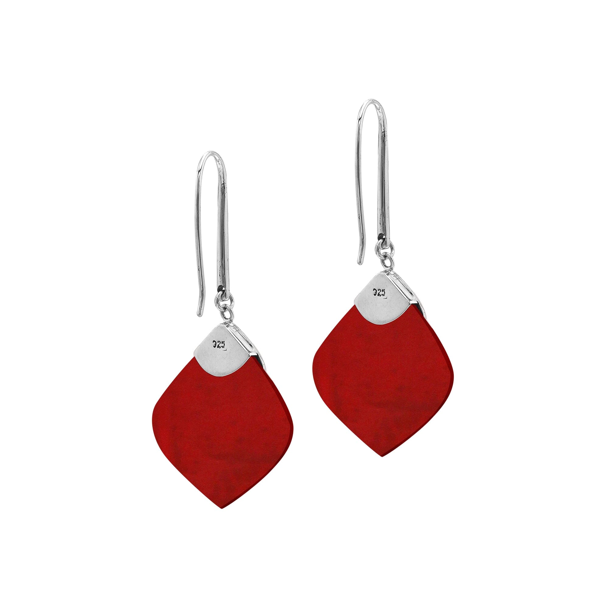 Sterling Silver Earrings With Red Coral And Blue Topaz Quartz Drop Design