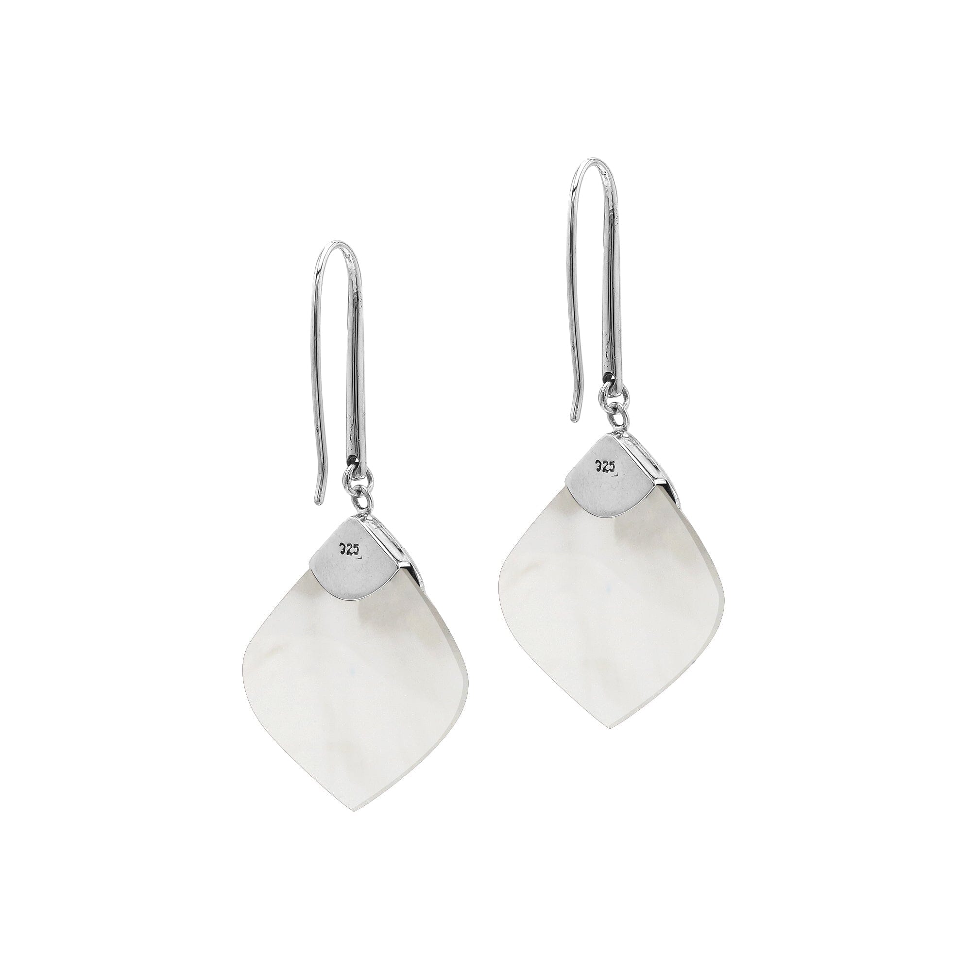 Sterling Silver Earrings With Mother Of Pearl And Blue Topaz Quartz Accent